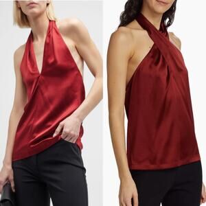 Theory Ertil Red Dahlia Silk Blend Convertible Halter Top $255 Size L Large